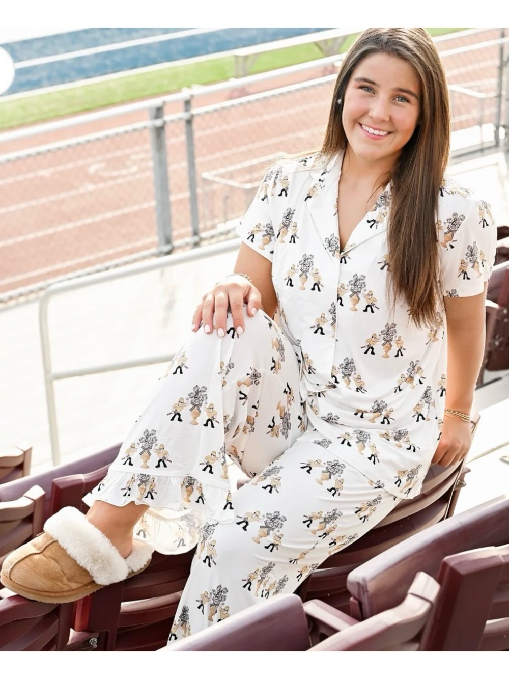 Women's White Printed Pajama Set - Cozy Button-Up Sleepwear